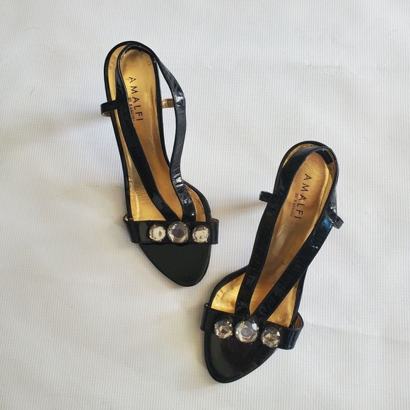 Amalfi Glossy Black Heels with Sparkling Gems - Picture 16 of 16